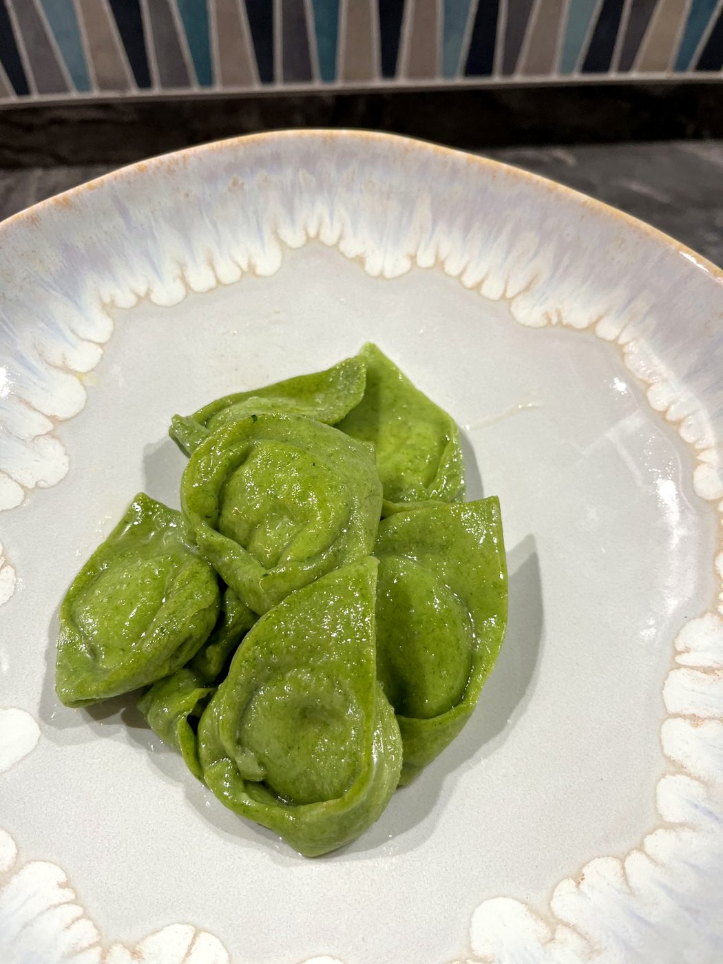 Handmade green ravioli