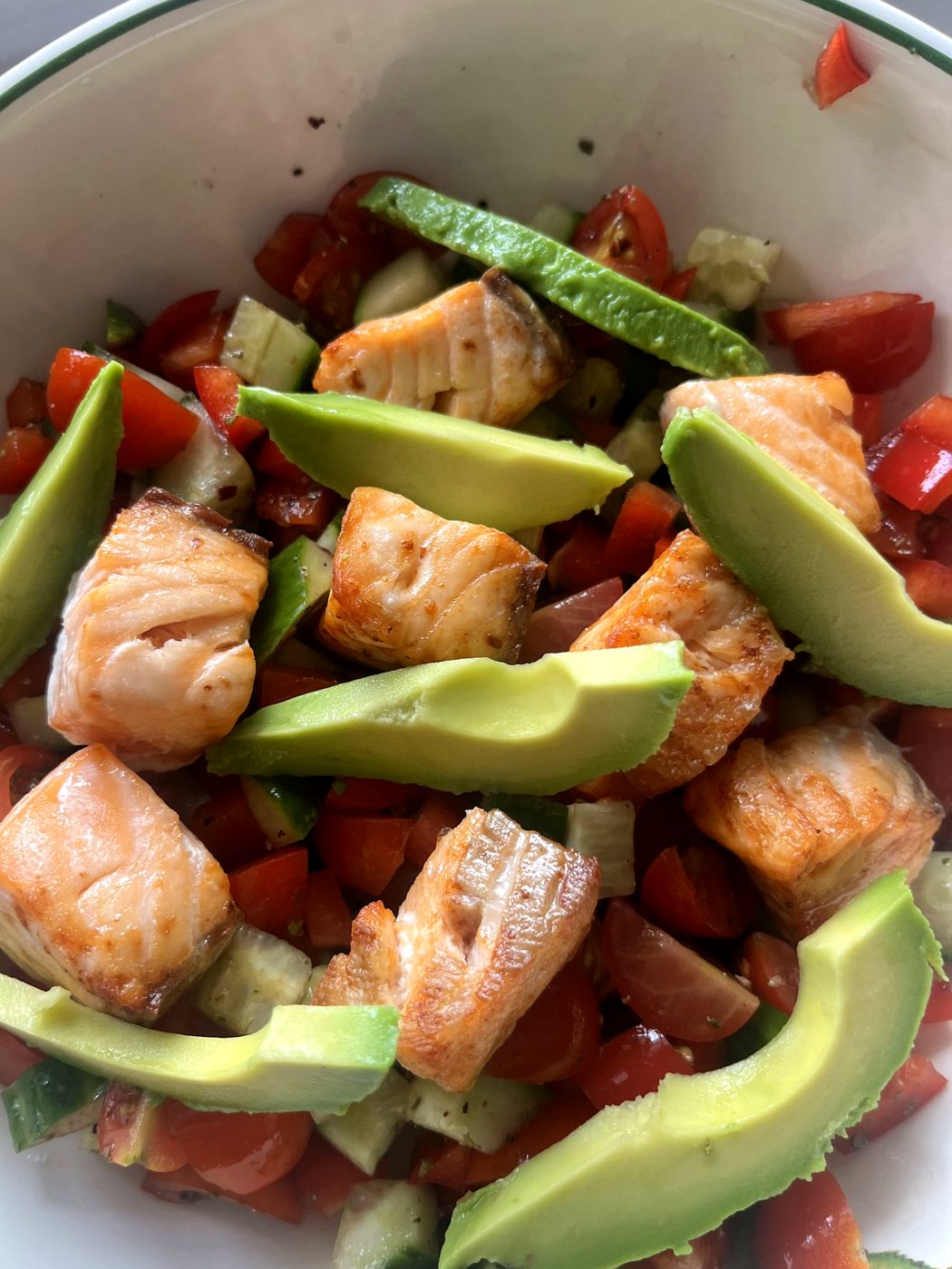 Salmon, avocado and tomato salad