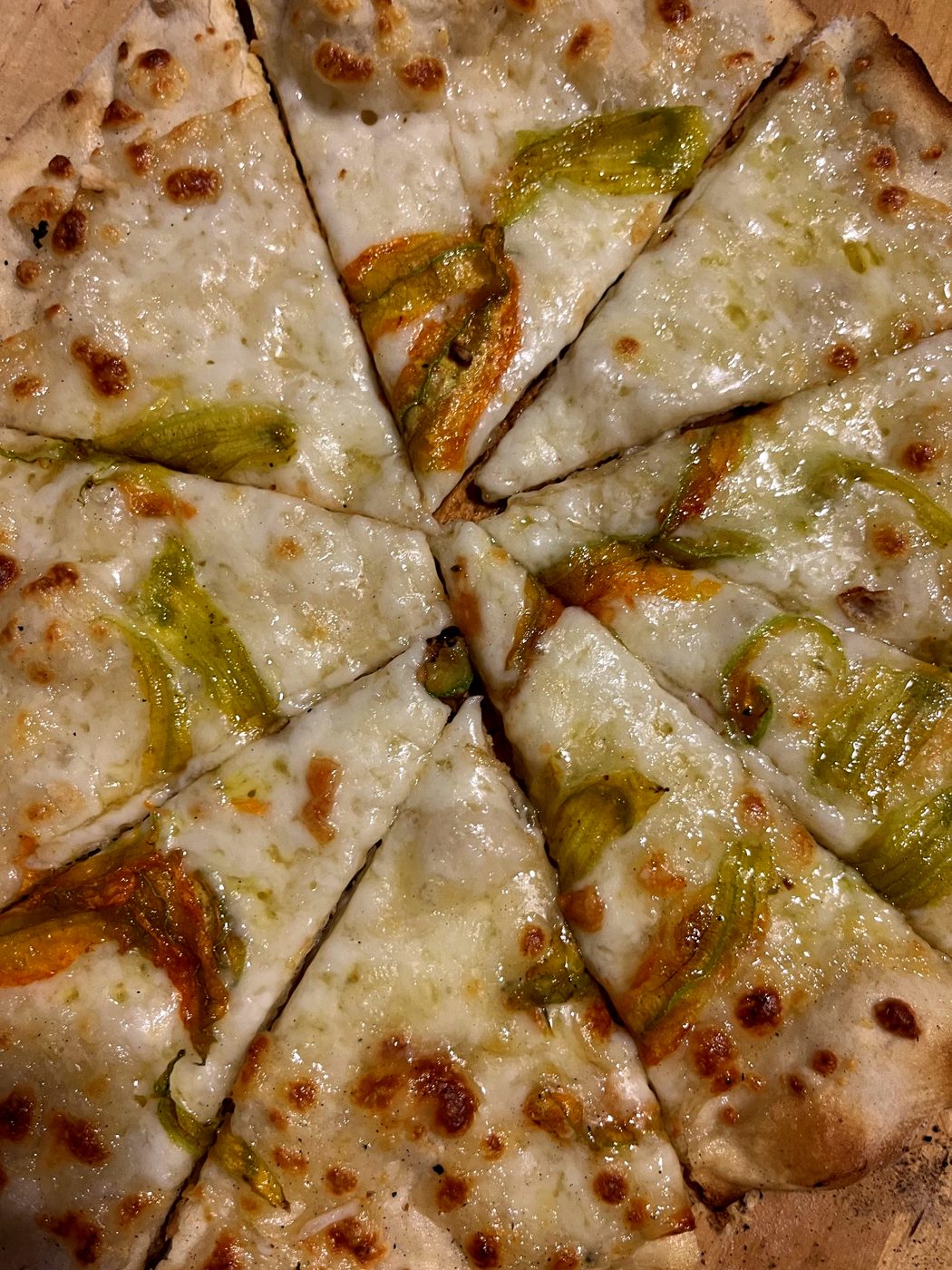 White pizza with courgette flowers