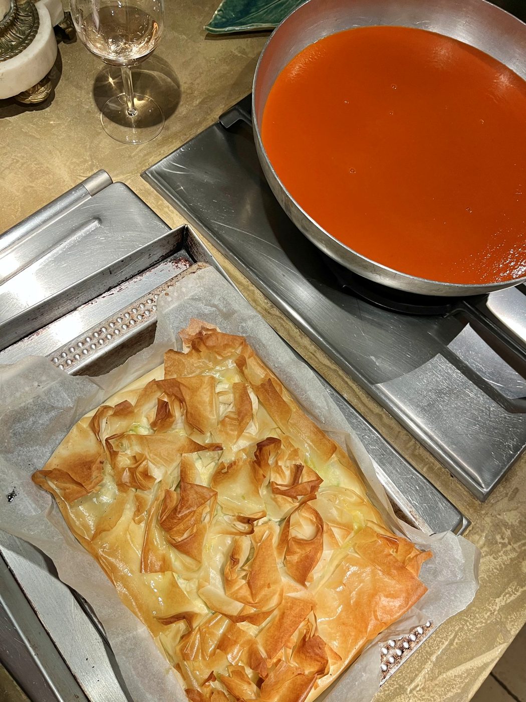 Filo pastry pie with tomato soup