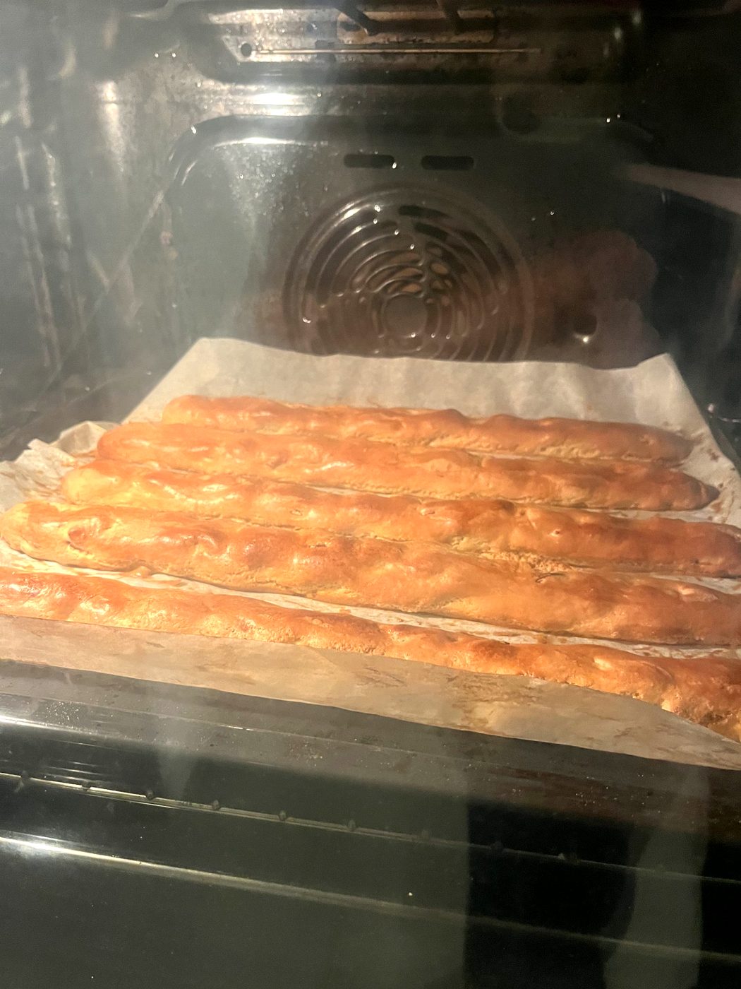 Breadsticks baking in the oven