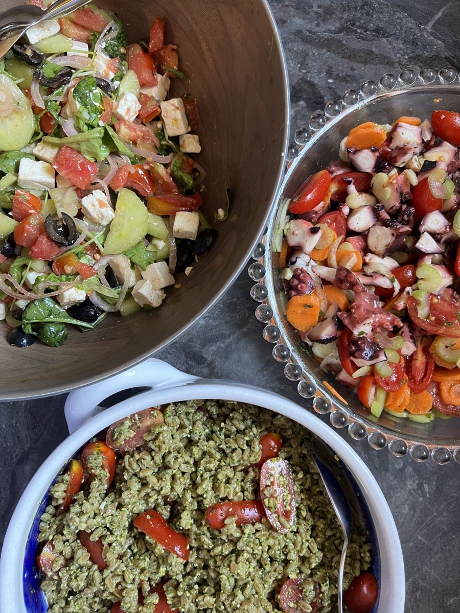Bowls of fresh salads ready to serve